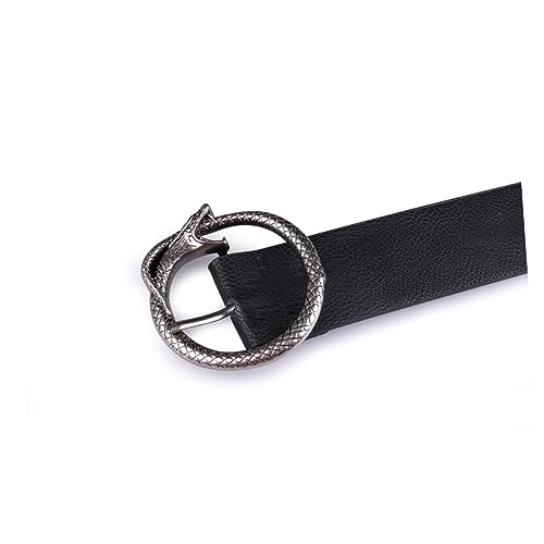 SAFIGLE Retro Wide Waist Belt for Women PU Leather Circle Buckle Fashionable Snake Design for Dresses and Jeans Adjustable Size Black3