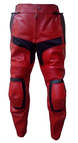 LEATHERAY Men’s Fashion Real Leather Motorcycle Pants Red & Black 5XL