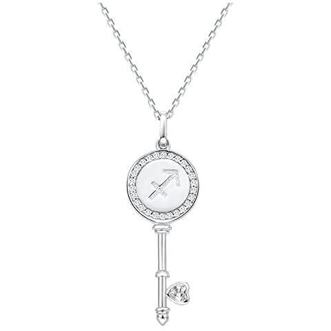 Presentski Constellation Key Pendant Zodiac Necklace - 925 Sterling Silver Horoscope Sagittarius Necklaces for Women 12 Signs Constellation Astrology Necklaces Jewellery Gifts for Women Girls Cover