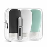 Neceser Transparente Viaje Avión Kit Viaje Avion Regalos para Viajeros Botes De víaje RELLENABLES 90ml + Frasco DE Perfume Recargable 5ML para Neceser Mujer Travel Bottles