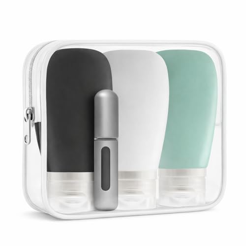 Neceser Transparente Viaje Avión Kit Viaje Avion Regalos para Viajeros Botes De víaje RELLENABLES 90ml + Frasco DE Perfume Recargable 5ML para Neceser Mujer Travel Bottles Neceser Transparente Viaje Avión Kit Viaje Avion Regalos para Viajeros Botes De víaje RELLENABLES 90ml + Frasco DE Perfume Recargable 5ML para Neceser Mujer Travel Bottles