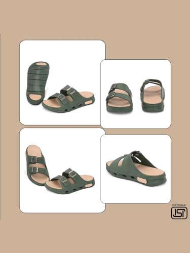 Image of SLIPOVER Men EVA Double Strap Sandals | Adjustable Buckle Comfort Slides | Lightweight Anti-Slip Ventilated Casual Sandals for Everyday Indoor Outdoor Wear