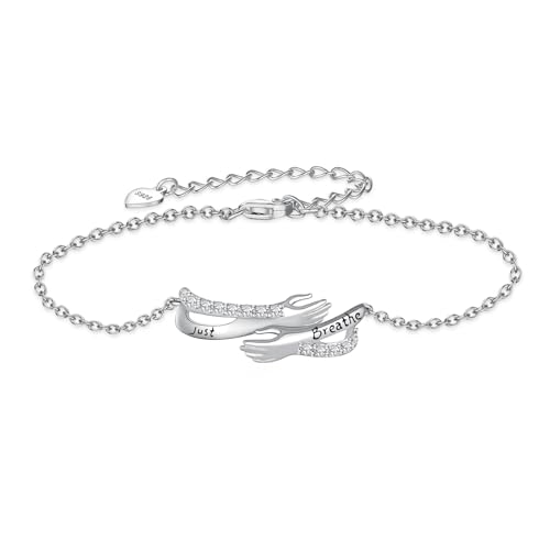Just Breathe Bracelet for Women 925 Sterling Silver Hug Hand Just Breathe Bracelet Inspirational Jewelry Gifts for Women