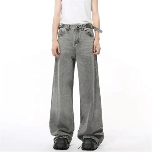 Men's Jeans Adjustable Belt Solid Color Droop Vintage Trousers Straight Loose Wide Leg Denim Pants2