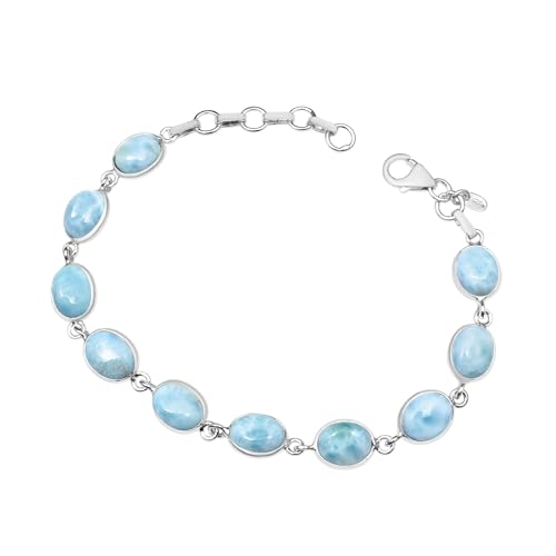 Silver Palace 925 Sterling Silver Natural Larimar Gemstone Link Tennis Bracelet Gift For Unisex 7 Inch To 8 Inch