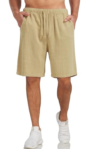Zetieny Pantalones Cortos de Hombre de Lino Deportivos Casuales Jogger Shorts Pantalones de Playa Verano