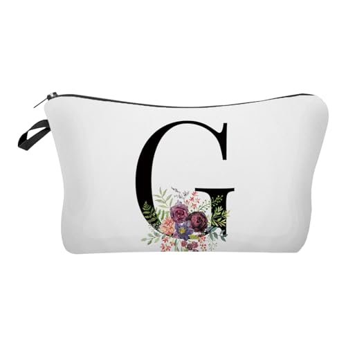 Image of Personalized Alphabet Flower Print Cosmetic Bag,Waterproof Cosmetic Bag,Portable Travel Makeup Bag,Printed Storage BagBride Bridesmaid Cosmetic Pouch Gifts for Women Girls Best Friend,Mum,Sister (G)