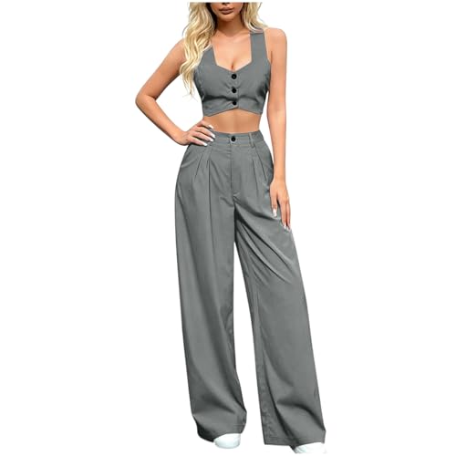 Tenue de travail décontractée ensemble de survêtement gilet court et pantalon été femme