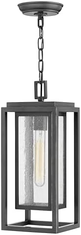 Hinkley Republic Medium Hanging Outdoor Lantern, LED Included, Composite, Clear Seedy Glass Panes, Anti-Fading Finish, Oil Rubbed Bronze Finish