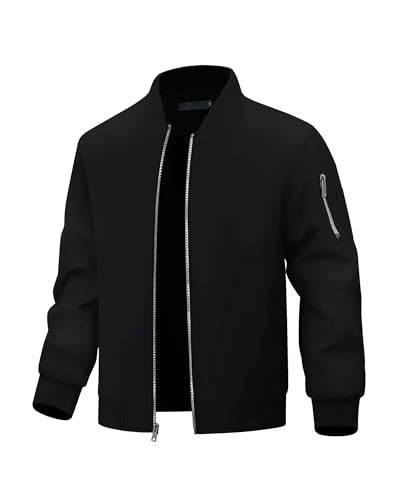 Autsel Blouson Homme mi Saison Veste Décontracté Printemps Automne Vestes Bomber Manteaux Eté de Sport Jacket Noir M