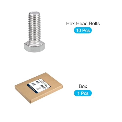 Image of METALLIXITY Hex Head Bolts (1 /2-13 x 1-1 /4 inch) 10Pcs, 304 Stainless Steel 18-8, Fully Threaded, External Hex Drive, Plain Finish, Hex Head Screw Bolt, Silver