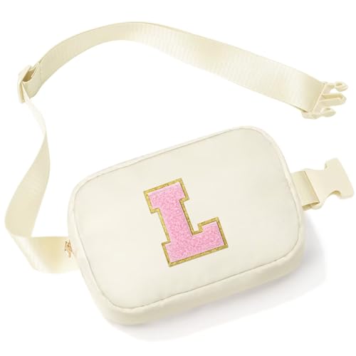 YOOLIFE Geschenk Mädchen 3 4 5 6 7 8 9 10 11 12 Jahre - Buchstaben Bauchtasche Kinder Mädchen Gürteltasche, Personalisiert Teenager Geschenke für Frauen Freund Schwester Mama, Beige Buchstaben L