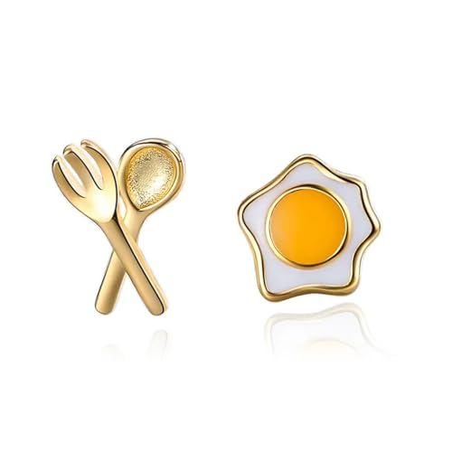 Boucles d'oreilles asymétriques œuf et fourchette au style insolite