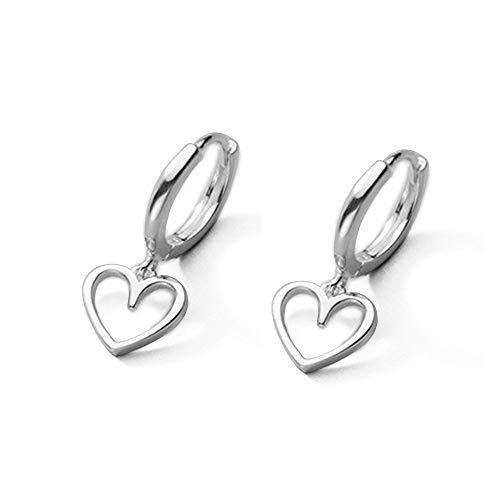 Hollow Dangle Heart Love Small Hoop Cuff Earrings For Women Teen Girls Dainty Sterling Silver Huggie Hinged Cute Cartilage Hypoallergenic Dangling Little Hoops Gifts For Her Bff Daughter Birthday 9Mm (Silver) #TOP16