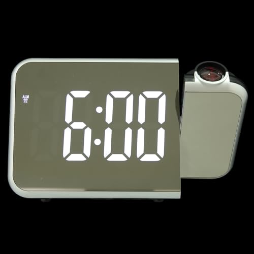 PACKOVE Reloj de Proyección LED para Escritorio Pantalla Espejo, Luz Clara, Carcasa Negra, Despertador Electrónico Multifuncional para Dormitorio y Oficina, Adecuado para Estudiantes