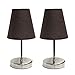 Simple Designs LT2013-BWN-2PK Sand Nickel Mini Basic Table Lamp 2 Pack Set with Fabric Shades, Brown