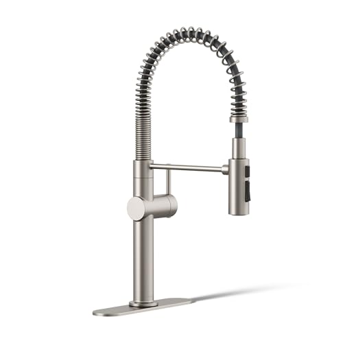 KOHLER 22973-VS Crue High-Arc Kitchen Faucet with Pull Down Spring Spout, Professional Pre-Rinse Kitchen Faucet, Commercial Faucet, Vibrant Stainless