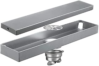 Invisible Shower Drain Stainless Steel Large Flow Rectangle 23.62 inches Waste with Removable Cover, Filter,Black(Brushed Nickel)