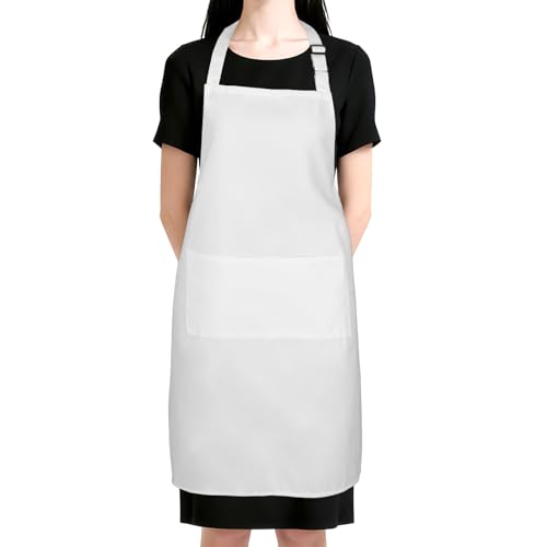 White Apron for Women Adjustable Bib Aprons with Pockets Chef Apron for Men