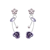 Glamorousky Elegant Purple Rose Earrings with Purple Austrian Element Crystals and Crystal Glass (759)