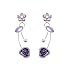 Glamorousky Elegant Purple Rose Earrings with Purple Austrian Element Crystals and Crystal Glass (759)