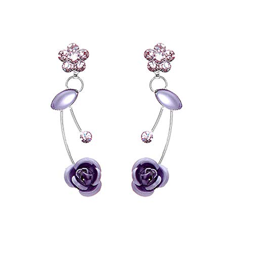 Glamorousky Elegant Purple Rose Earrings with Purple Austrian Element Crystals and Crystal Glass