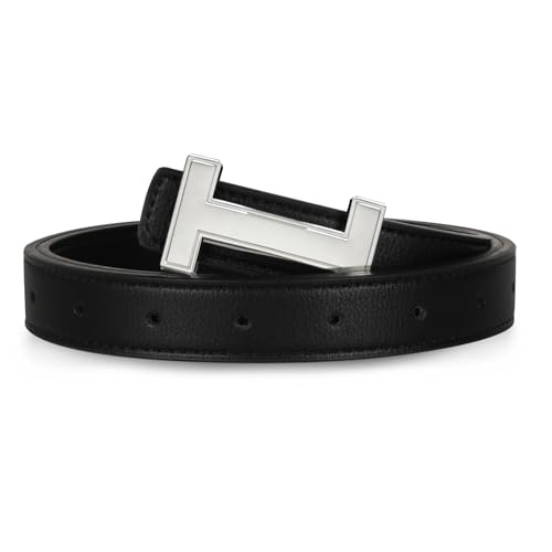 Relang Women's Belts with Gold Buckle, Fashion Waist Band, Elegant Ladies' Belt, Gift for Women Black Silver Plating 33-35 (Pant 12-16)