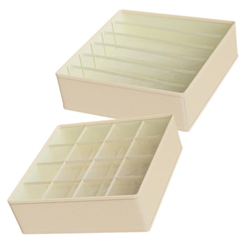 Tofficu Juego de 2 Organizadores Plegables para Cajones de Ropa Interior y Calcetines, Caja Separadora de Oxford Beige 6 Compartimentos para Sujetadores y 16 para Ropa Interior,