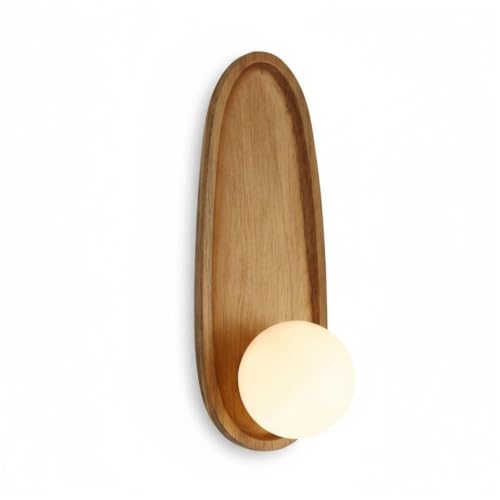Globo de vidrio blanco leche y madera en aplique de pared moderno con repisa LED