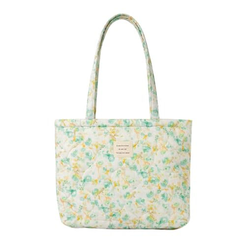 Image of Floral Quilted Cotton Shoulder Bag for Women Medium Size Handbag Large Capacity Thickened Design Tote