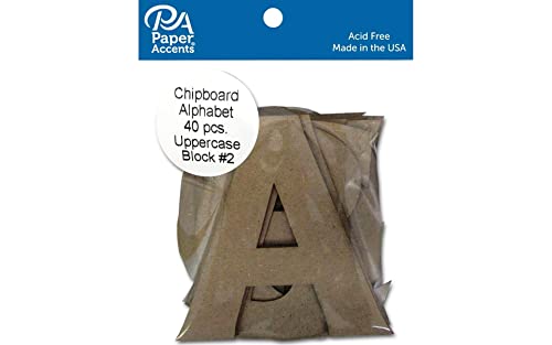Paper Accents Chipboard Alphabet Shapes, 4' Block #2 Uppercase Letters, 40pc &ndash; Kraft Color, 100%...