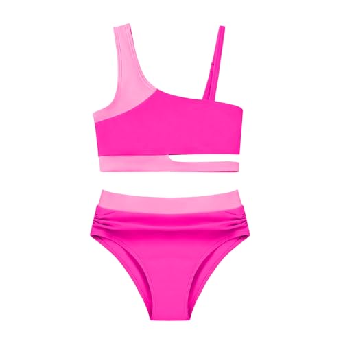 Image of Girls 2 Piece Bathing Suits Kids Color-Blocking High Waist Bikini Set Teen Swimsuit Beach Swimwear for 3-16 Years