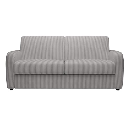 Olivier - Canapé 3 Places Convertible rapido en Velours côtelé Gris Matelas Memory 14 cm