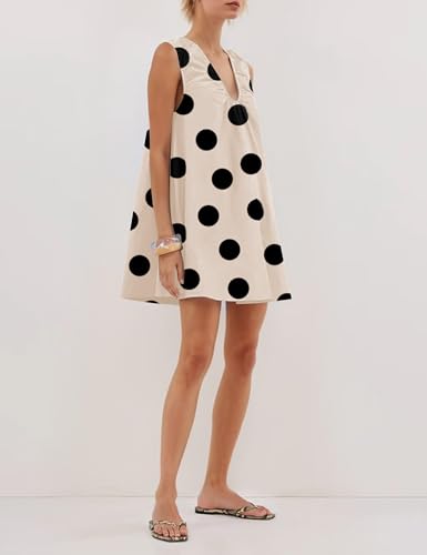 Women Polka Dot Babydoll Mini Dress Summer Sleeveless Scoop Neck Ruched Short Dresses Party Tank Dress with Pockets4