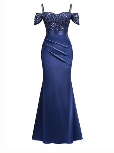 Miusol Women's Elegant Sequin Lace Spaghetti Straps Formal Satin Maxi Dress3