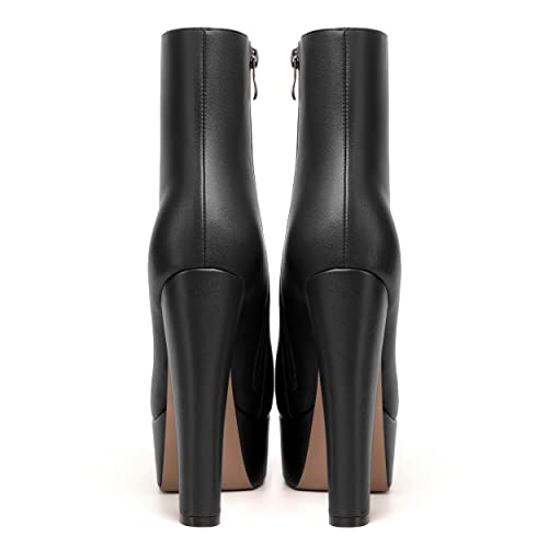 MERRORI Womens Solid Round Toe Zip Platform Dress Office Matte Chunky High Heel Ankle High Boots 6 Inch4