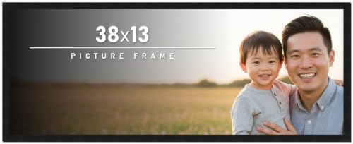 38x13 Frame Black Picture Frame - Complete Modern Photo Frame Includes UV Acrylic Shatter Guard Front, Acid Free Foam Backing Board, Hanging Hardware Wood Wall Frames for Family Photos - no Mat