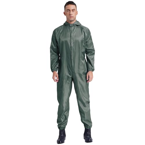 dPois Herren Schutzanzug Wiederverwendbar Arbeitsoverall Uniform Nylon Maleranzug Einteiler Overall mit Kapuze Antistatisch Arbeitskleidung Grau 4XL