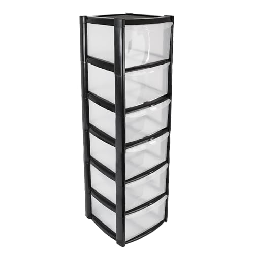 Image of ORGANIZED® Large 6 Drawer Plastic Storage Tower Black - Multipurpose Storage For Home | Office | Garage | School | Children's Toys | Stationary