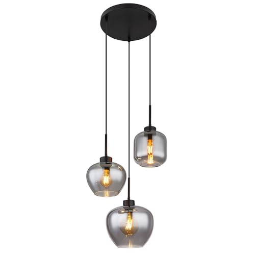 Preisvergleich Produktbild GLOBO LED Pendellampe Esstischleuchte Rauchglas Wohnzimmerlampe Hängelampe 3 flammig, Metall schwarz, 3x 7W 806Lm warmweiß, DxH 38x120 cm