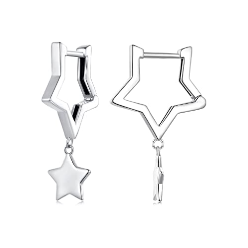 Image of BISAER Silver Huggie Hoop Earrings for Women, 925 Sterling Silver Post Star Small Hoop Earrings Hypoallergenic Lightweight Everyday Jewelry Gift Cute
