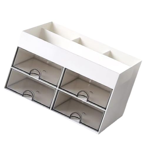 ibasenice 透明引き出し式卓上収納ボックス 多機能デスクオーガナイザー 化粧品 文房具整理用 耐久素材スリム設計 省スペース収納 ホワイト