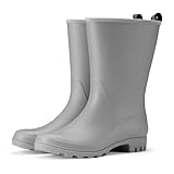 HISEA Women Rubber Boots Waterproof Wide Calf Rain Boots Mid-Calf PVC Rubber Rain Boot Matte Surface Seamless Mid Height Rain Shoes for Women's Rain Footwear Outdoor Garden Work Walking