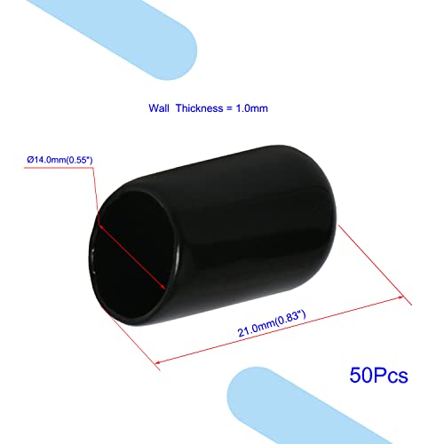 Image of Rubber Round End Cap Cover 0.55 Inch (14mm) Screw Thread Protectors PVC Flexible Tubing Pipe Protective Bolt Screw Thread Protector Safety Cover | for Pipe Post Tubing Rod Cover 50 Pcs (Black)