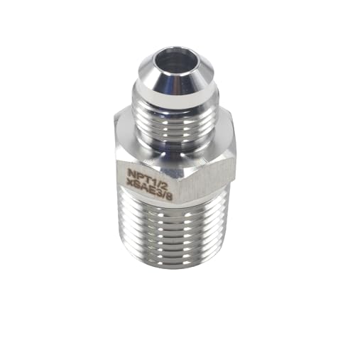 Image of HFS(R)1 /2 inch NPT Male to 3 /8 inch SAE Male Flare Tubing Adapter Hose Connector Pipe Fittings 304 Stainless Steel (1 /2 inch MNPT x 3 /8 inch MSAE)