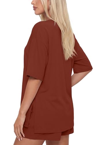 Image of Darong Women's 2 Piece Shorts Set Loungewear | oversized tshirts,crew neck top,drawstring shorts,elastic waist, side pockets,summer travel outfits