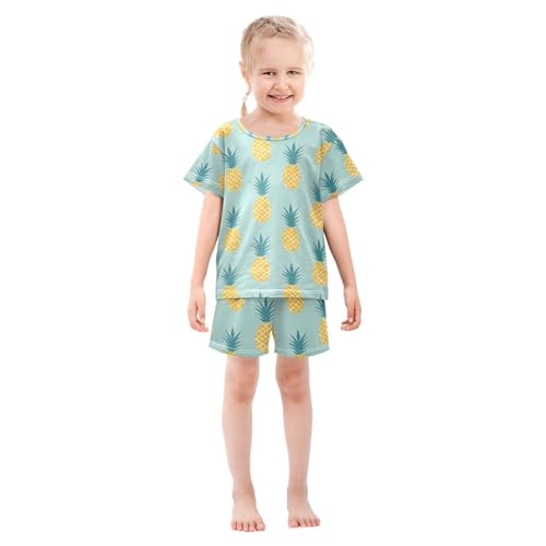 ALAZA Pineapple Cartoon Funny Pajamas Set Short Sleeve Cotton Sleepwear Summer Pjs 2 Piece 5-14Y3