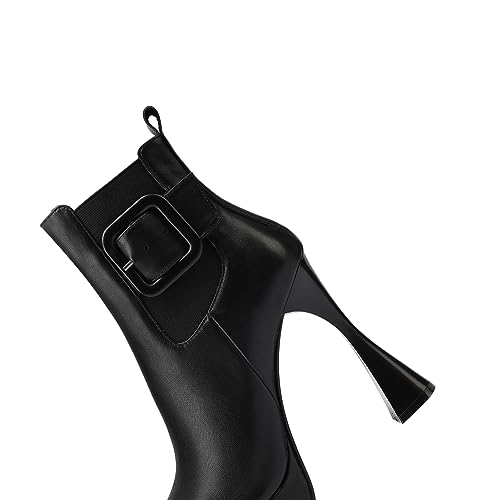 TinaCus Women's Genuine Leather Buckle Platform High Heel Side Zip Up Pointed Toe Handmade Ankle Boots3