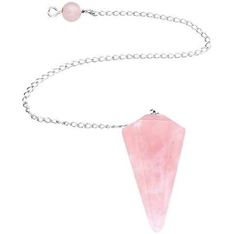 JSDDE Rose Quartz Gemstone Crystal Pendulum - Dowsing, Scrying, Healing with Gift Pouch Cover