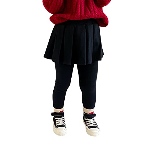 Kids Baby Girls Footless Leggings with Ruffle Tutu Skirt Toddler Stretchy Basic Ankle Length Thermal Tights Skort